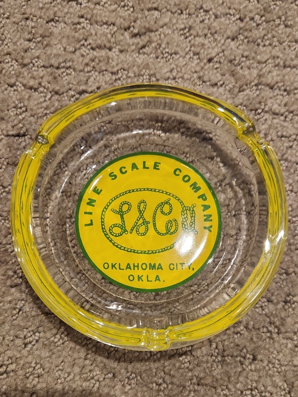 Vintage Line Scale Company Glass Ashtray - Yellow Trim